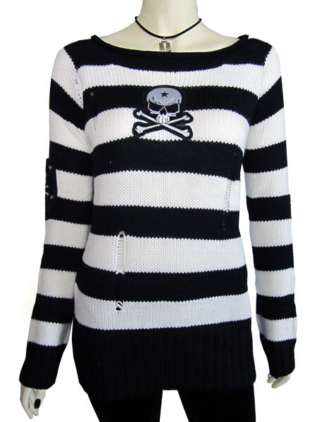 JERSEY DE RAYAS BLANCAS Y NEGRAS CON CALAVERA